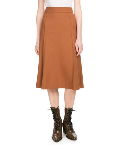 Chloé Mid-calf A-line Side-zip Stretch-wool Skirt In Brown