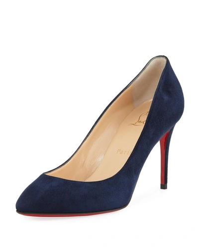 Christian Louboutin Eloise Veau Velours Red Sole Pumps In Blue