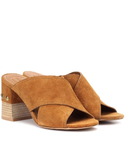 See By Chloé Suede Crisscross Slide Sandal In Brown