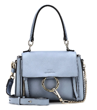 Chloé Faye Daye Mini Leather/suede Shoulder Bag In Blue