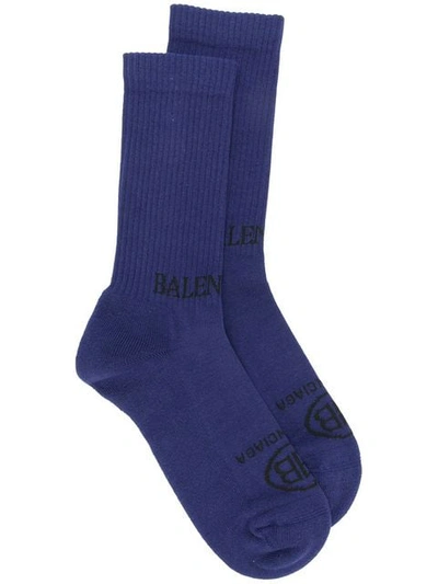 Balenciaga Logo-intarsia Ribbed Stretch Cotton-blend Socks In Blue