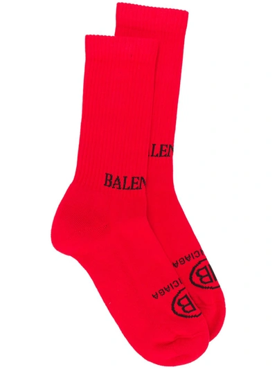 Balenciaga Logo Socks In Rouge Noir