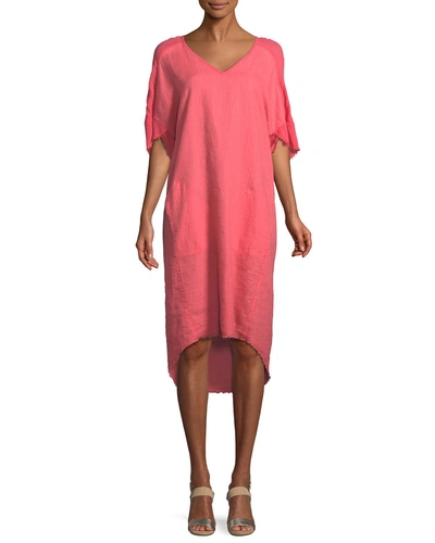 Xcvi Raw-edge High-low Linen Dress, Plus Size In Geranium