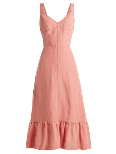 Rebecca Taylor Sleeveless Lace-up Cotton/linen Slip Dress In Rouge