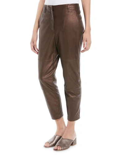 Brunello Cucinelli Metallic-leather Cropped Straight-leg Pants