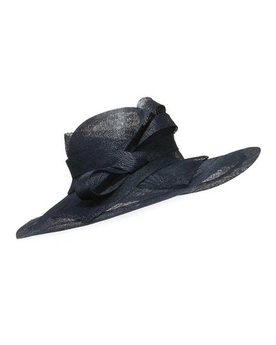 Marzi Large Brim Side-bow Hat In Navy