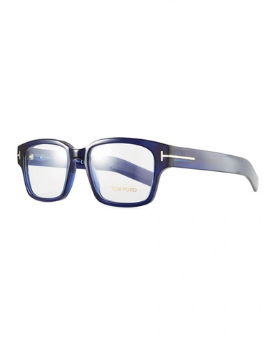 Tom Ford Men's Rectangular Plastic Eyeglasses, Blue