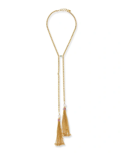 Sequin Double Tassel Y-drop Necklace In Gold