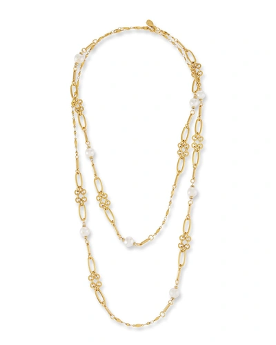Sequin Graduated Link Pearl Station Necklace In Gold