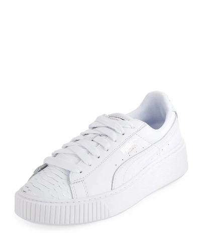 Puma Women's Basket Ocean Leather Lace Up Platform Sneakers In White