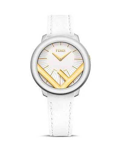 Fendi Run Away Leather Strap Watch, 36mm In Silver/ White/ Gold
