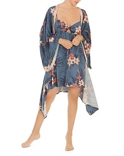 Midnight Bakery Aloha Floral Kimono In Blue Floral