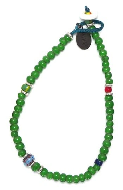 Mikia White Hearts Bead Bracelet In Green