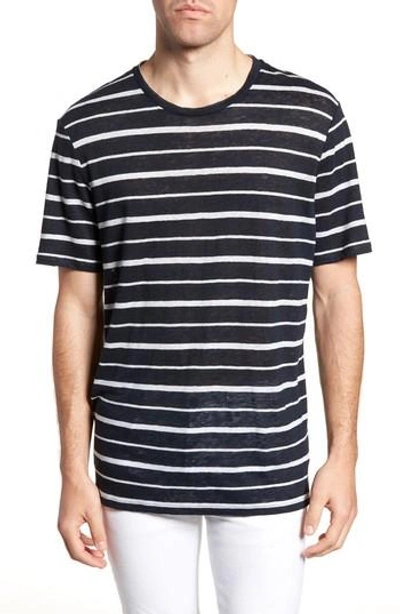 Theory Striped Slub Linen-jersey T-shirt In Navy