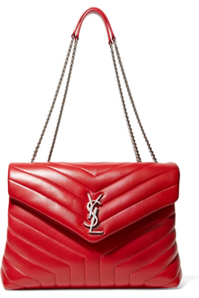 Saint Laurent Medium Loulou Calfskin Leather Shoulder Bag - Red In Claret
