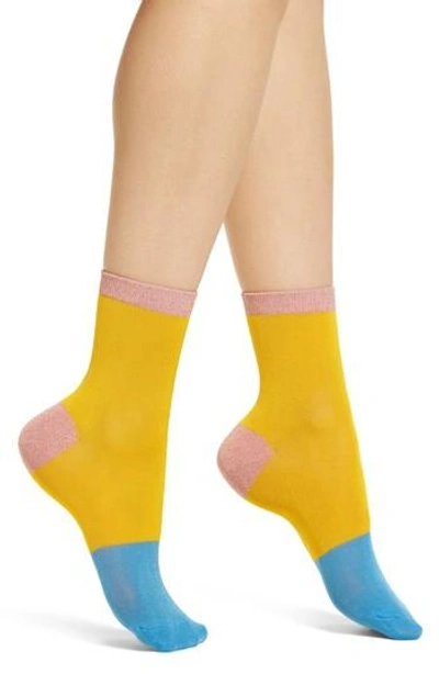 Hysteria By Happy Socks Liza Sparkle Ankle Socks In Yellow