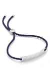 Monica Vinader Engravable Havana Mini Friendship Bracelet In Silver/ Navy Blue