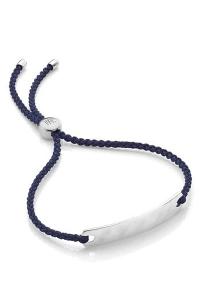 Monica Vinader Engravable Havana Mini Friendship Bracelet In Silver/ Navy Blue