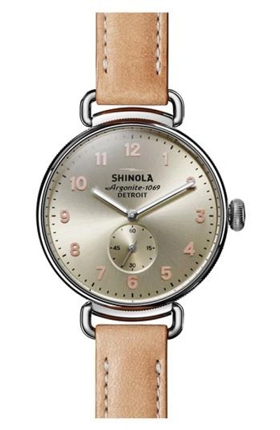 Shinola The Canfield Alligator Strap Watch, 38mm In Natural/ Metallic/ Silver