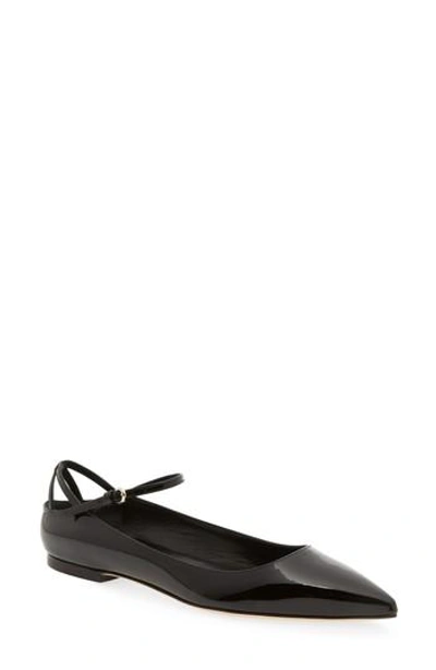 Brian Atwood Astrid Ankle Strap Flat In Black Patent