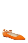 Brian Atwood Astrid Ankle Strap Flat In Spritz Orange Kidsuede
