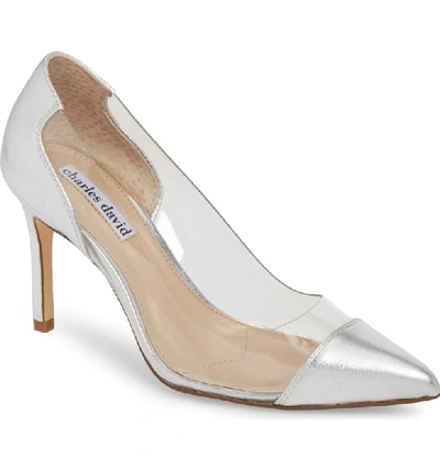 Charles David Women's Genuine Leather Illusion Pointed Toe Pumps In Silver