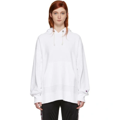 Champion Reverse Weave White Oversized Small Logo Hoodie In Wht White