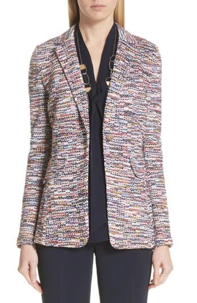 St John Vertical Fringe Multi Tweed Knit Jacket In Sienna Multi