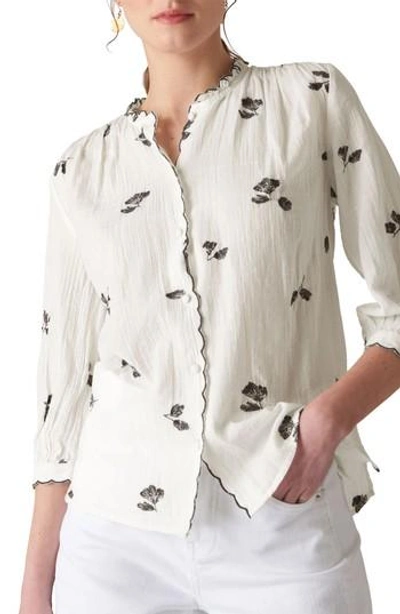 Whistles Gauzy Floral Button Front Shirt In Ivory