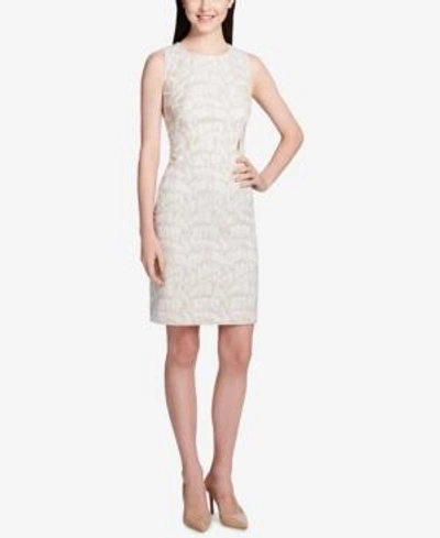 Calvin Klein Ruffle-sleeve Sheath Dress In Latte Combo