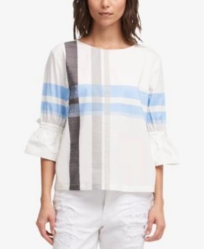 Dkny Cotton Plaid Blouse In White