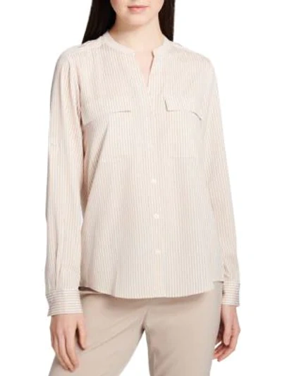 Calvin Klein Printed Button-front Blouse In Latte