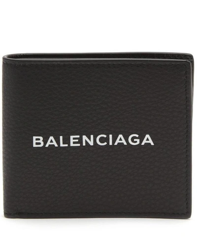 Balenciaga Large Logo Leather Bifold Wallet In Black