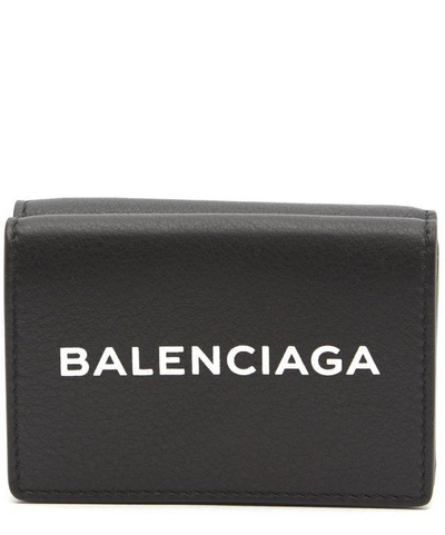 Balenciaga Large Logo Leather Double Bifold Wallet In Grey