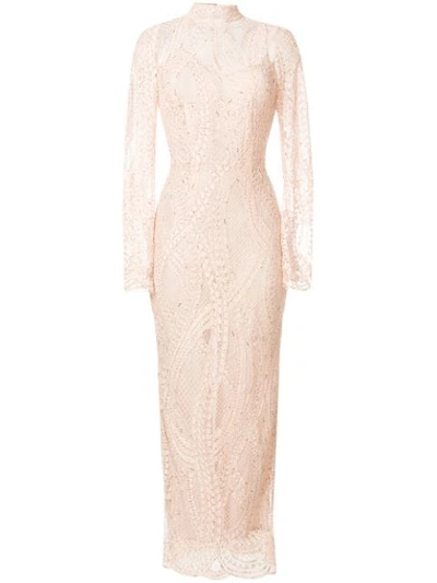 Alessandra Rich Fitted Lace Gown In Neutrals