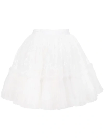 Amen Tiered Lace Ruffle Circle Skirt - White