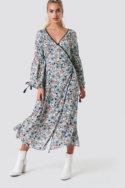 Glamorous Wrap Maxi Floral Dress - Multicolor In White Blue Floral