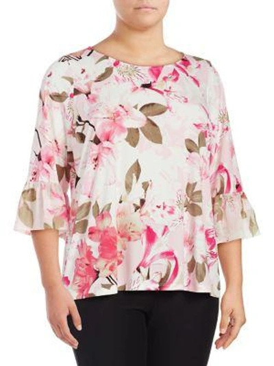 Calvin Klein Floral Bell-sleeve Top In White