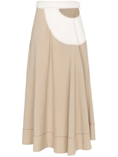 Loewe Maxi Skirt With Cut Out Leather Inserts In Neutrals