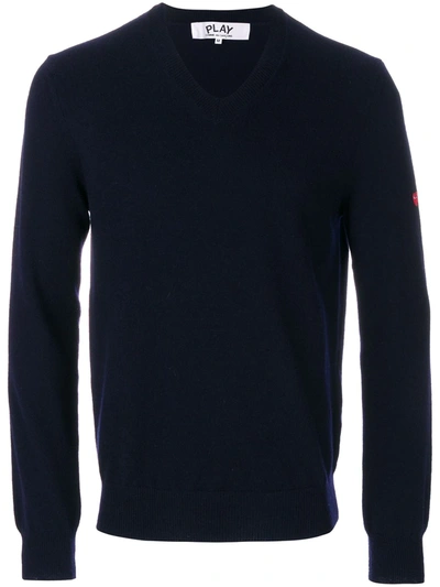Comme Des Garçons Play Embroidered Heart Patch Sweater In 2 Navy