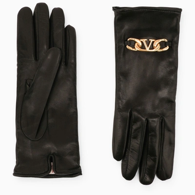 Valentino Garavani Vlogo Black Leather Gloves