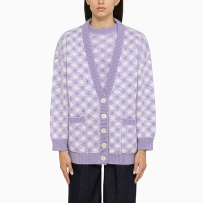 Alessandra Rich Lilac Cardigan With Rhinestones In Purple