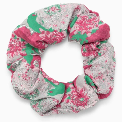 Ganni Floral Print Scrunchie With Logo In Multicolor