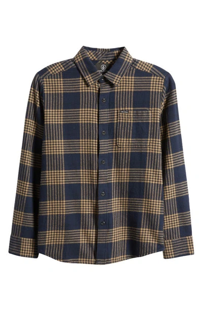Volcom Kids' Caiden Plaid Flannel Button-up Shirt In Navy