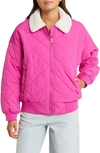 Thread & Supply Faux Shearling Collar Dad Jacket In Very Berry