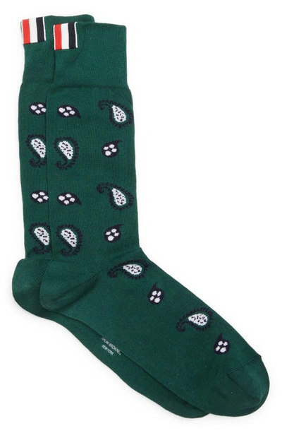 Thom Browne Paisley Intarsia Mid Calf Socks In Dark Green