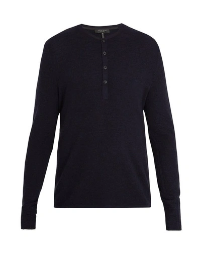 Rag & Bone Gregory Long-sleeved Wool-blend Henley Top In Navy