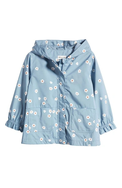 Miles The Label Kids' Floral Print Recycled Polyester Hooded Windbreaker In Light Blue