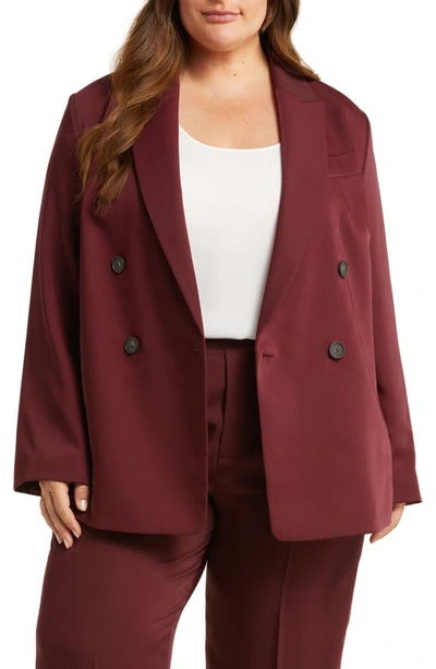 Vince Double Breasted Crepe Blazer In Plum Wine