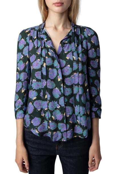 Zadig & Voltaire Touch Roses Tie Neck Tunic Top In Lavende